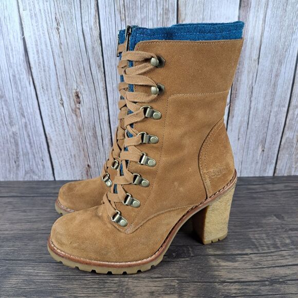 UGG Shoes - UGG Fabrice Chestnut Block Heel Lace Up Wool Lined Boots Women's Sz 6.5 (GUC)